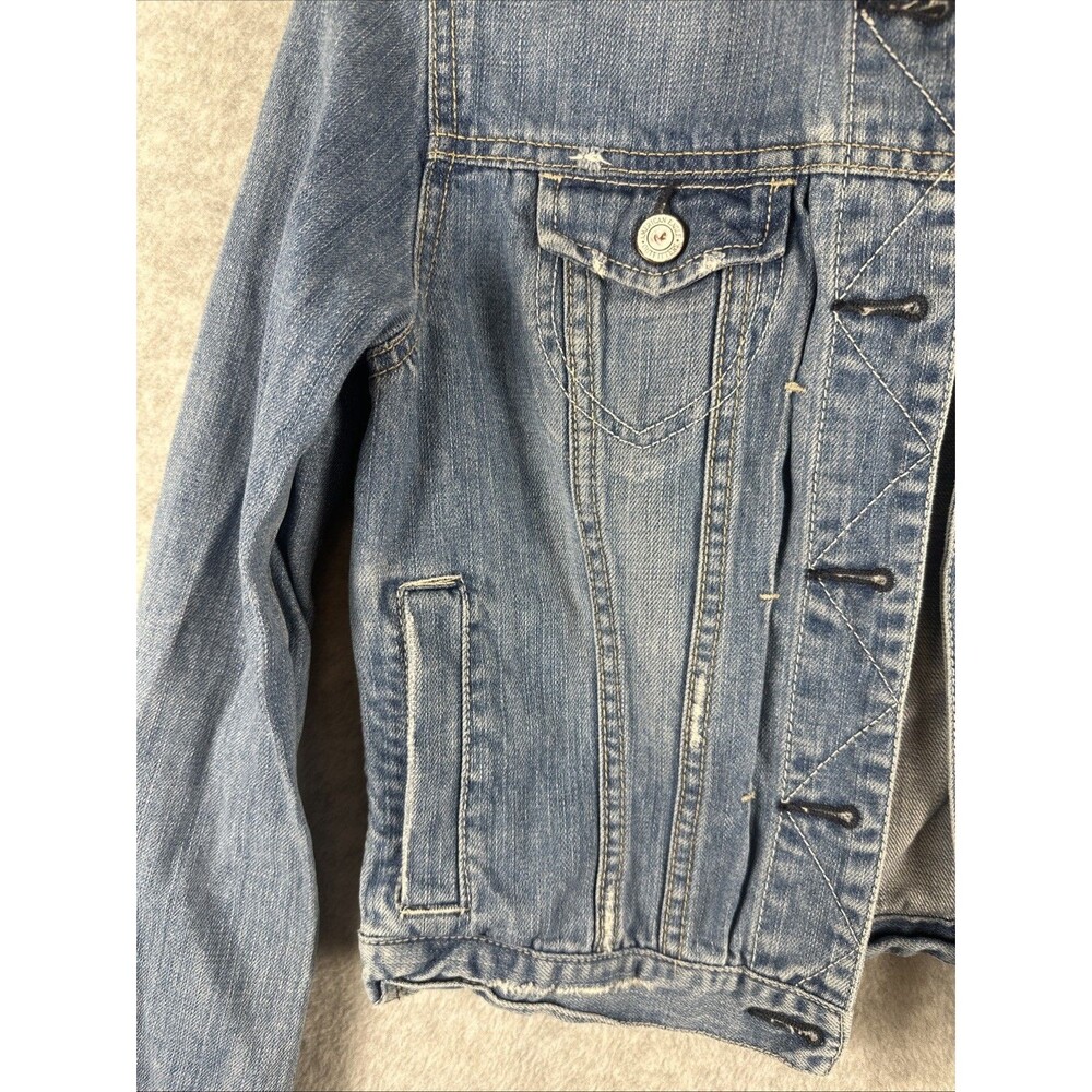 American Eagle Jacket Women's Small Blue Denim Trucker Distressed Button Front - Picture 3 of 8